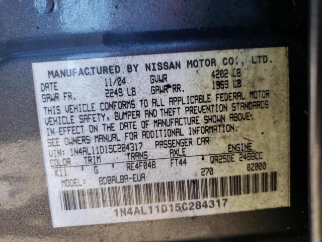 Photo 10 from auction – 2005 NISSAN ALTIMA S with VIN 1N4AL11D15C284317