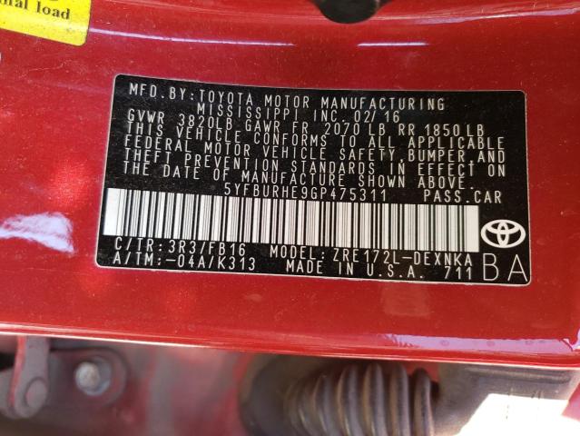 Photo 10 from auction – 2016 TOYOTA COROLLA L with VIN 5YFBURHE9GP475311