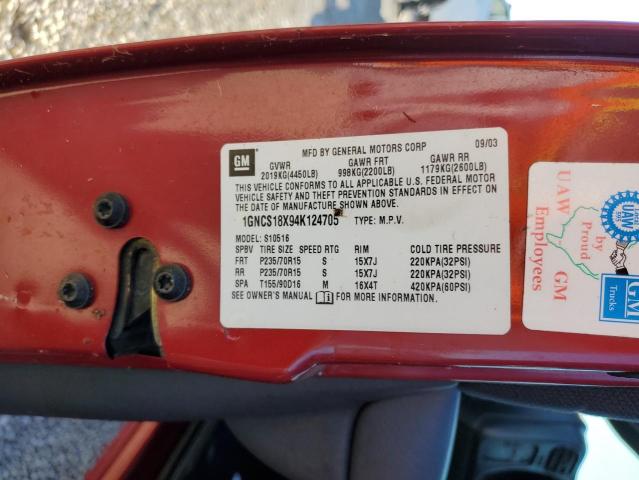Photo 10 from auction – 2004 CHEVROLET BLAZER with VIN 1GNCS18X94K124705