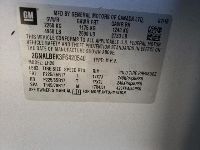 Photo 10 from auction – 2015 CHEVROLET EQUINOX LT with VIN 2GNALBEK3F6420540