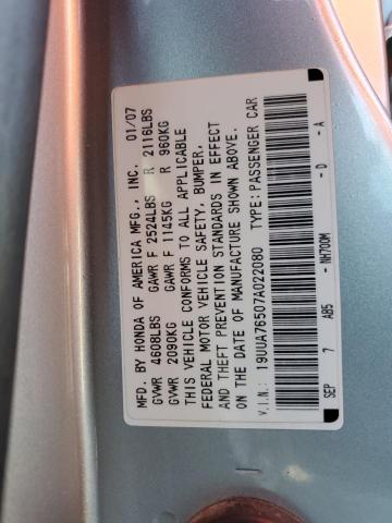 Photo 10 from auction – 2007 ACURA TL TYPE S with VIN 19UUA76507A022080