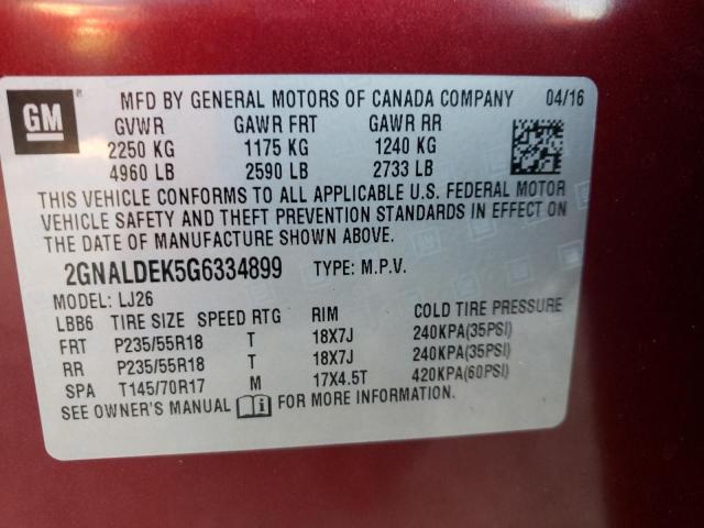 Photo 10 from auction – 2016 CHEVROLET EQUINOX LT with VIN 2GNALDEK5G6334899