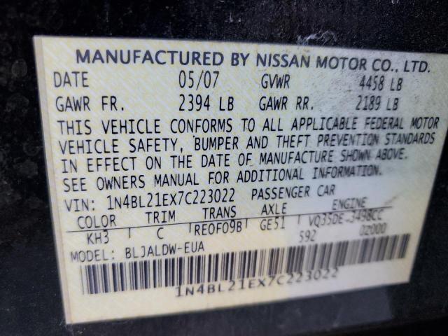 Photo 10 from auction – 2007 NISSAN ALTIMA 3.5 with VIN 1N4BL21EX7C223022