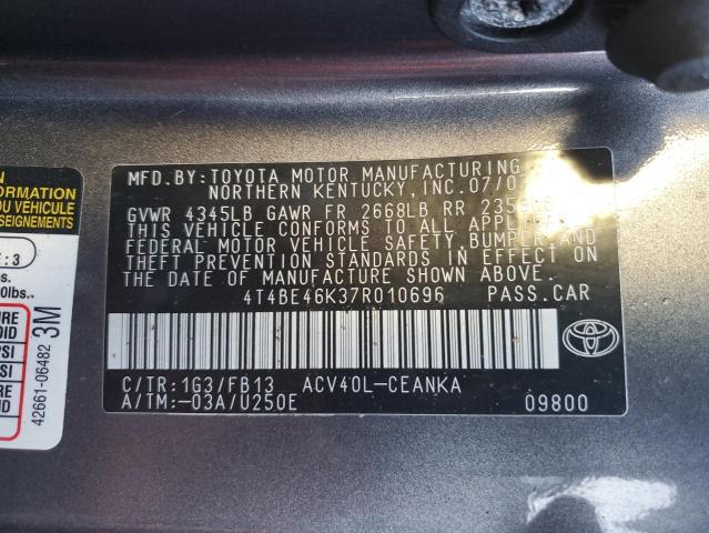 Photo 10 from auction – 2007 TOYOTA CAMRY CE with VIN 4T4BE46K37R010696