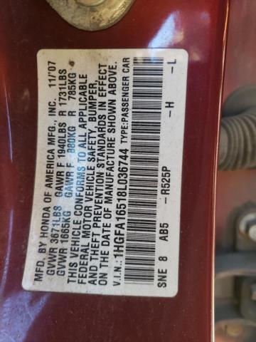 Photo 10 from auction – 2008 HONDA CIVIC LX with VIN 1HGFA16518L036744