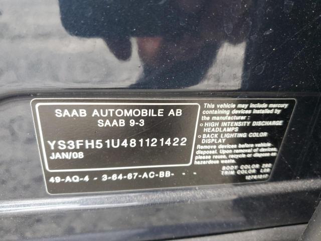 Photo 10 from auction – 2008 SAAB 9-3 AERO with VIN YS3FH51U481121422