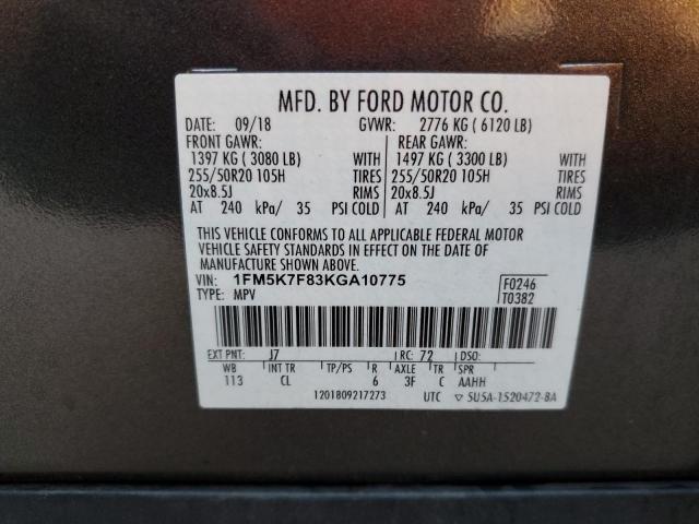 Photo 10 from auction – 2019 FORD EXPLORER L with VIN 1FM5K7F83KGA10775