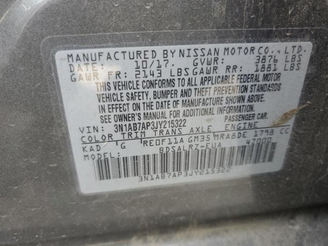 Photo 10 from auction – 2018 NISSAN SENTRA S with VIN 3N1AB7AP3JY215322
