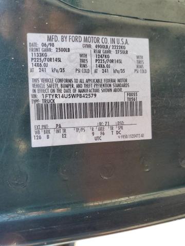 Photo 10 from auction – 1998 FORD RANGER SUP with VIN 1FTYR14U5WPB42579
