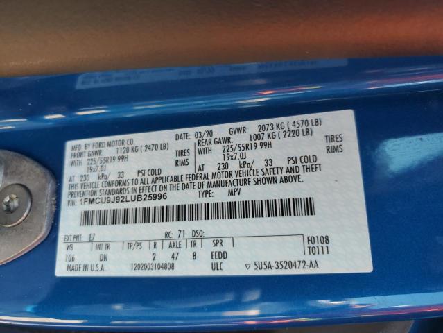 Photo 10 from auction – 2020 FORD ESCAPE TIT with VIN 1FMCU9J92LUB25996