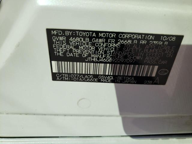 Photo 10 from auction – 2009 LEXUS ES 350 with VIN JTHBJ46G892297097