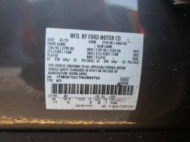 Photo 10 from auction – 2022 FORD EXPLORER S with VIN 1FM5K7GC7NGB99762