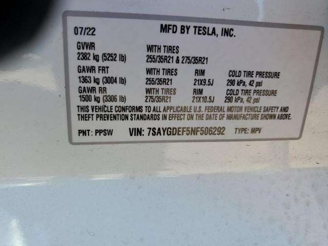 Photo 10 from auction – 2022 TESLA MODEL Y with VIN 7SAYGDEF5NF506292