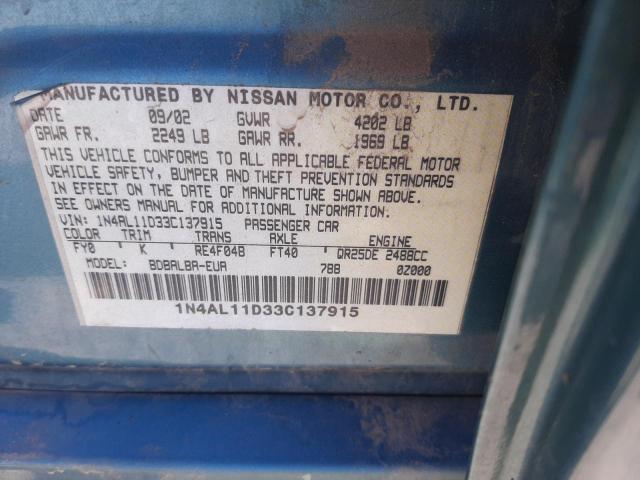 Photo 10 from auction – 2003 NISSAN ALTIMA BAS with VIN 1N4AL11D33C137915