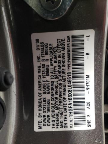 Photo 10 from auction – 2008 HONDA CIVIC with VIN 1HGFA168X8L046618