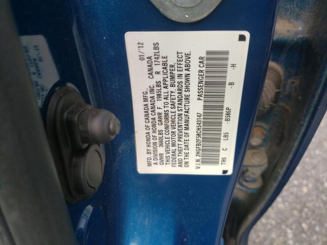 Photo 10 from auction – 2012 HONDA CIVIC LX with VIN 2HGFB2F58CH543147