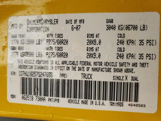 Photo 10 from auction – 2007 DODGE RAM 1500 S with VIN 1D7HU18257S247666