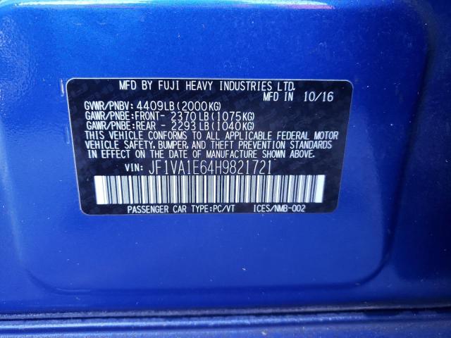 Photo 10 from auction – 2017 SUBARU WRX PREMIU with VIN JF1VA1E64H9821721