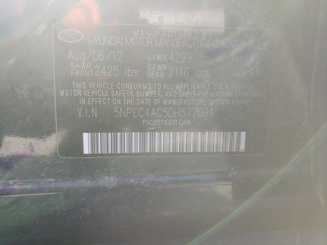 Photo 10 from auction – 2013 HYUNDAI SONATA SE with VIN 5NPEC4AC5DH577094