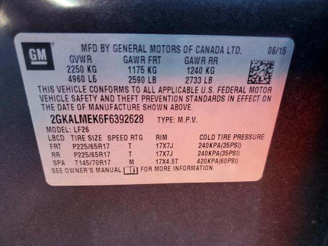 Photo 10 from auction – 2015 GMC TERRAIN SL with VIN 2GKALMEK6F6392628