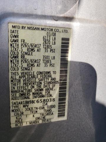 Photo 10 from auction – 2008 NISSAN PATHFINDER with VIN 5N1AR18B98C658038