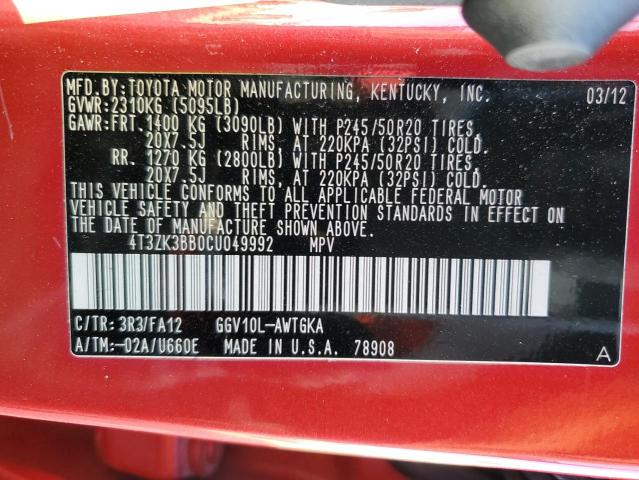 Photo 10 from auction – 2012 TOYOTA VENZA LE with VIN 4T3ZK3BB0CU049992