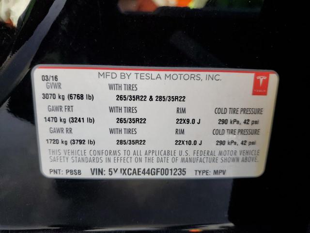 Photo 10 from auction – 2016 TESLA MODEL X with VIN 5YJXCAE44GF001235