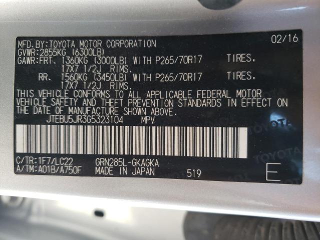 Photo 10 from auction – 2016 TOYOTA 4RUNNER SR with VIN JTEBU5JR3G5323104