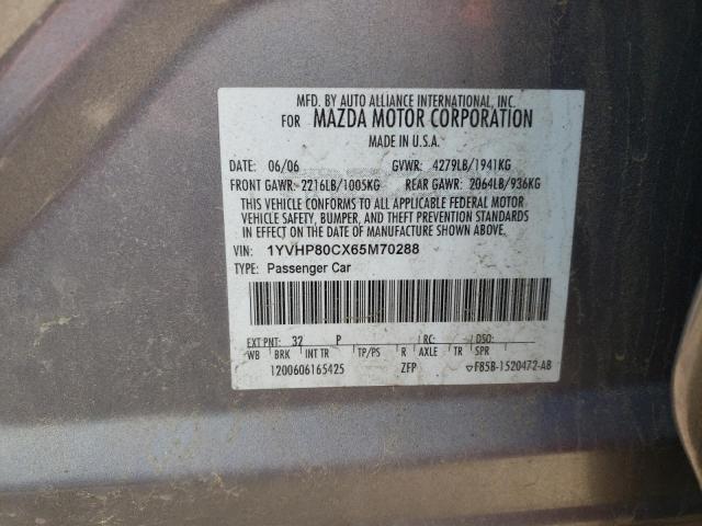 Photo 10 from auction – 2006 MAZDA 6 I with VIN 1YVHP80CX65M70288
