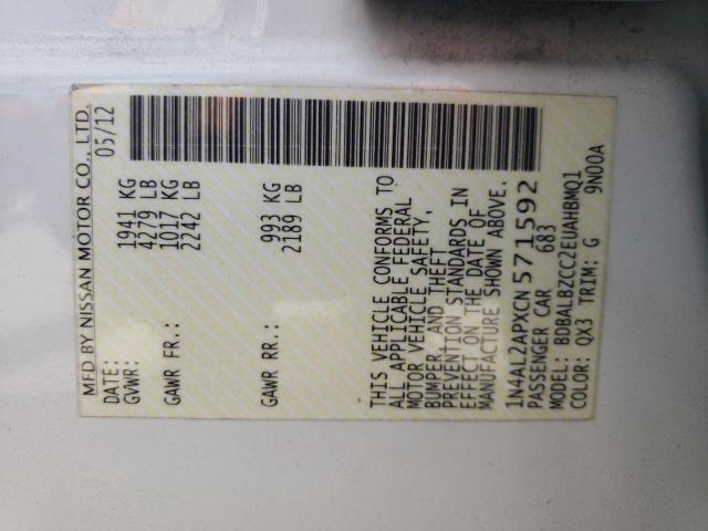 Photo 10 from auction – 2012 NISSAN ALTIMA BAS with VIN 1N4AL2APXCN571592