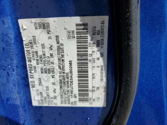 Photo 10 from auction – 2010 FORD EXPLORER X with VIN 1FMEU7DE5AUB02988