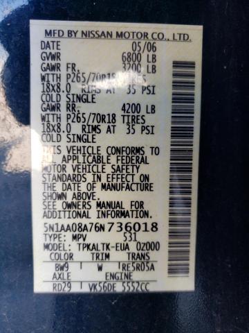 Photo 10 from auction – 2006 NISSAN ARMADA SE with VIN 5N1AA08A76N736018