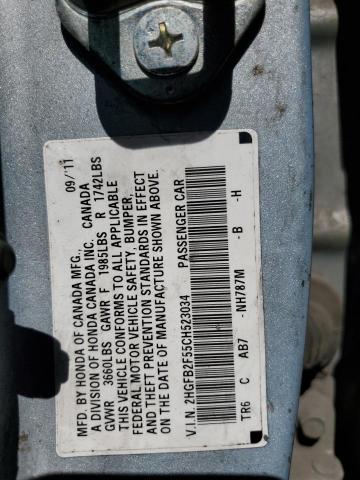 Photo 10 from auction – 2012 HONDA CIVIC LX with VIN 2HGFB2F55CH523034