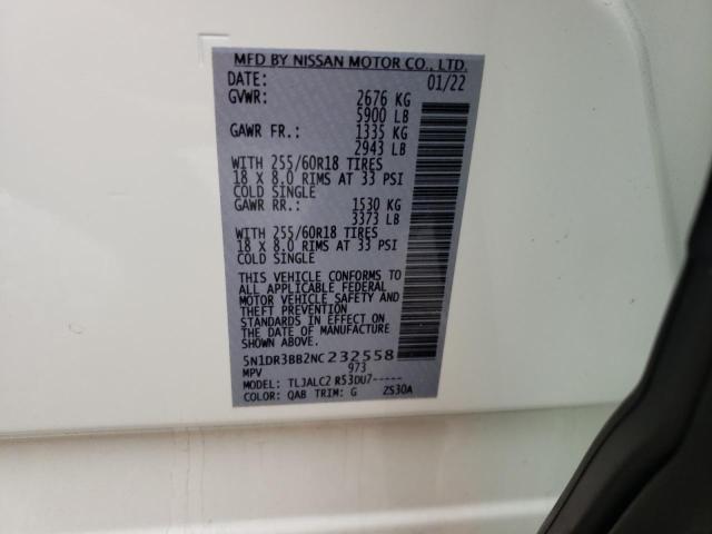 Photo 10 from auction – 2022 NISSAN PATHFINDER with VIN 5N1DR3BB2NC232558