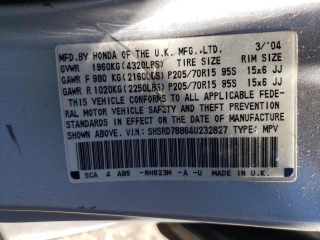 Photo 10 from auction – 2004 HONDA CR-V EX with VIN SHSRD78864U232827