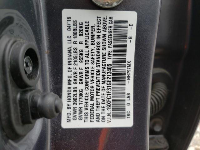 Photo 10 from auction – 2016 HONDA CIVIC EX with VIN 19XFC1F31GE213405