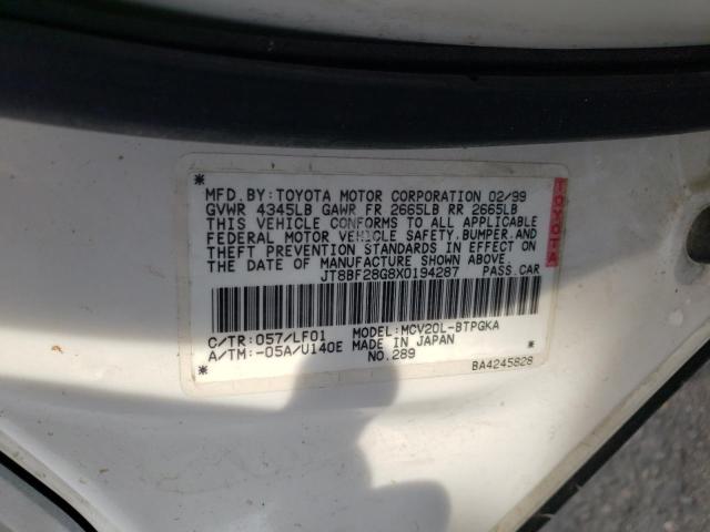 Photo 10 from auction – 1999 LEXUS ES 300 with VIN JT8BF28G8X0194287