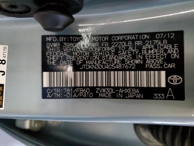 Photo 10 from auction – 2012 TOYOTA PRIUS with VIN JTDKN3DU4C5487672