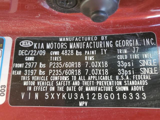 Photo 10 from auction – 2011 KIA SORENTO EX with VIN 5XYKU3A12BG016333