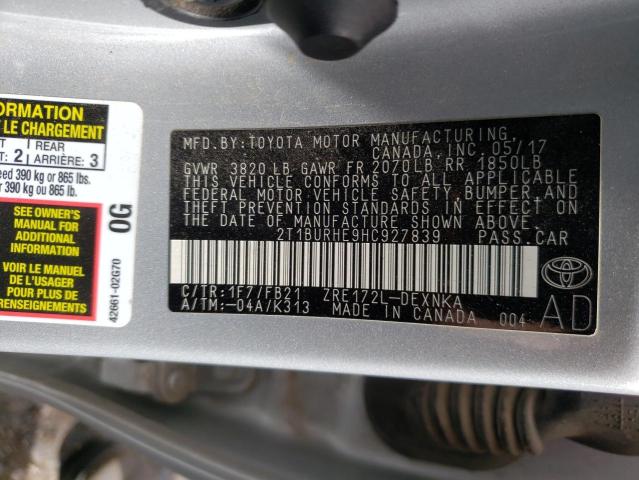 Photo 10 from auction – 2017 TOYOTA COROLLA L with VIN 2T1BURHE9HC927839