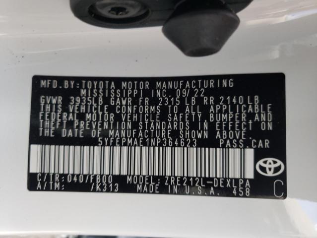 Photo 10 from auction – 2022 TOYOTA COROLLA LE with VIN 5YFEPMAE1NP364623