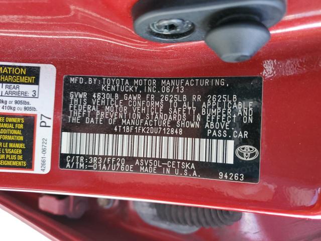 Photo 10 from auction – 2013 TOYOTA CAMRY L with VIN 4T1BF1FK2DU712848