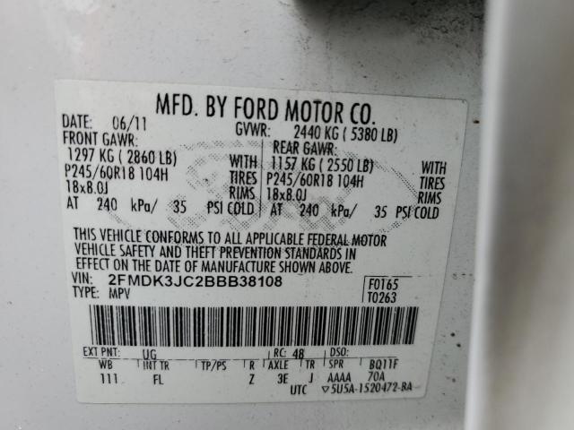 Photo 10 from auction – 2011 FORD EDGE SEL with VIN 2FMDK3JC2BBB38108