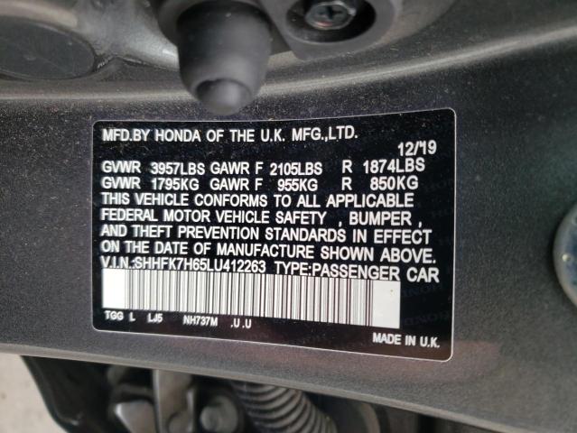 Photo 10 from auction – 2020 HONDA CIVIC EX with VIN SHHFK7H65LU412263