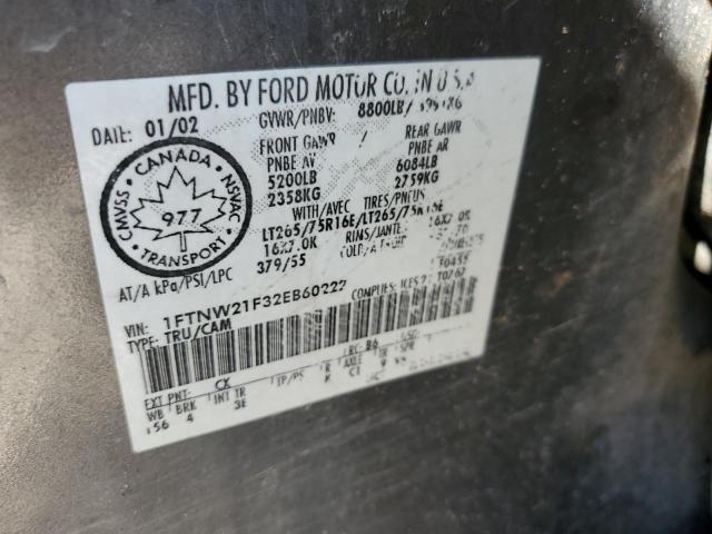Photo 10 from auction – 2002 FORD F250 SUPER with VIN 1FTNW21F32EB60222