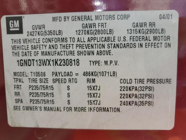 Photo 10 from auction – 2001 CHEVROLET BLAZER with VIN 1GNDT13WX1K230818