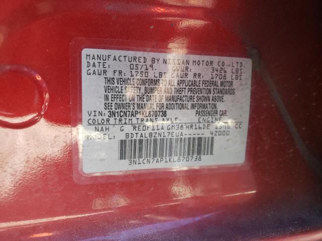 Photo 10 from auction – 2019 NISSAN VERSA S with VIN 3N1CN7AP1KL870738