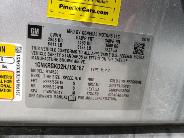 Photo 10 from auction – 2017 CHEVROLET TRAVERSE L with VIN 1GNKRGKD2HJ156187