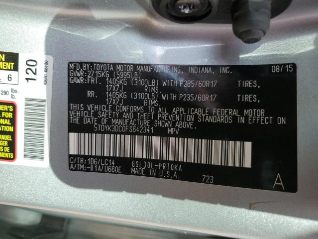 Photo 10 from auction – 2015 TOYOTA SIENNA XLE with VIN 5TDYK3DC0FS642341