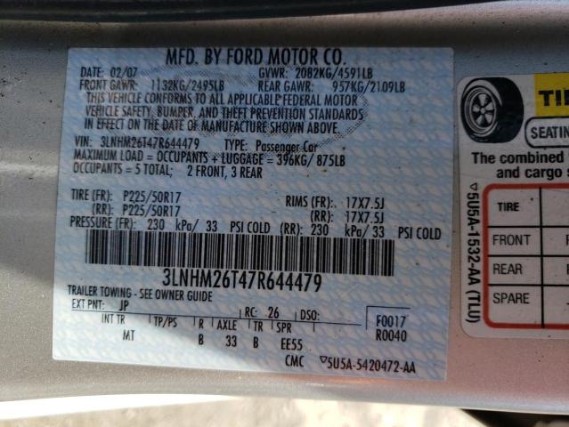 Photo 10 from auction – 2007 LINCOLN MKZ with VIN 3LNHM26T47R644479